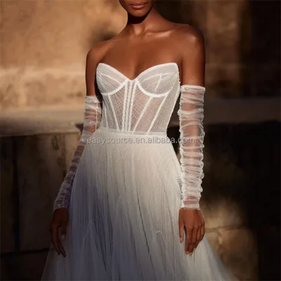 YM85 Pearls Bride Gloves Wedding Gloves Elbow Length Fingerless Removable Sleeves Women Party Accessories Polyester Lace