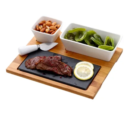 2024 Nordic Style Home Bamboo Tray Ceramic Snack Dish Steak Plate Combination Set Japanese Snack Foods Sushi Plates