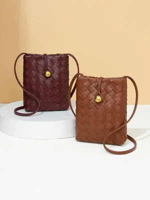 Wholesale Fashionable Intrecciato Woven PU Crossbody Phone Purse With Adjustable Strap Ladies Mini Bag for Cards Keys Essentials