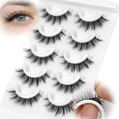 Hot Selling Manga Anime Strip Lashes No Glue Needed False Eyelashes 5 Pairs Pack Custom Packages 2s Apply and Remove