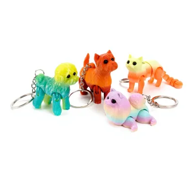 3D-printed PLA Cartoon Keychain Cat & Dog Series with Movable Joints-French Bulldog & Corgi Design Perfect Cross-Border Gift