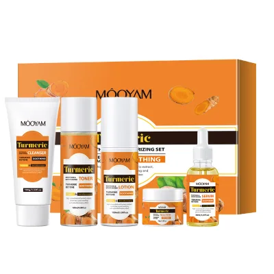 MOOYAM Organic 100% Turmeric Skincare Set Whitening Brightening Anti-inflammatory Skin Care 5 Pieces Set