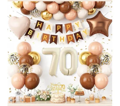 Birthday Decorations Brown Gold Foil Balloon Star Heart Balloons Cake Topper for Girl Boy Birthday Party