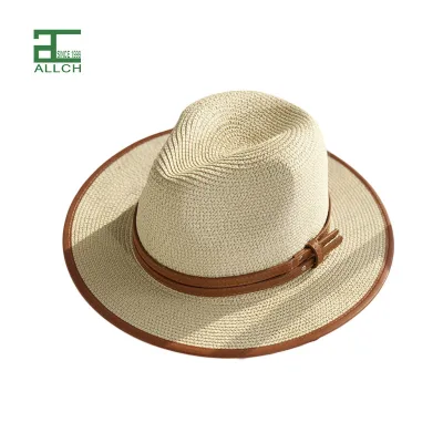 ALLCH Unisex Spring Summer Breathable Sun Straw Braid Floppy Fedora Beach Panama Cap Straw Hats With Custom logo