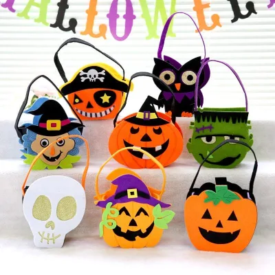 2024 Halloween Decoration Prop Halloween Felt Candy Tote Bag Kid Gift Cartoon Felt Pumpkin Candy Bucket