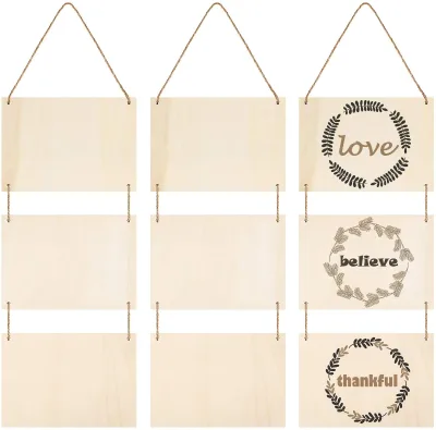 Tailai Blank Rustic Plaque Unfinished Wood Hanging Sign Wooden Slices Banners Ropes for Door Decor DIY House Crafts Christmas