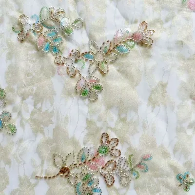 New Colorful Beaded Floral Lace Knitted 100% Acrylic Organza Embroidery Mesh Base Three-dimensional Sequin Wedding