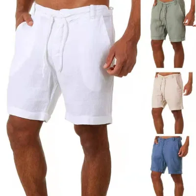 OEM Men's Formal Woven Canvas Custom Logo Summer Beach Shorts Cotton Linen Breathable Thin Quick Dry
