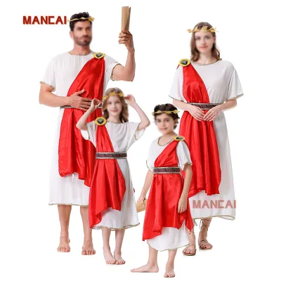 Family Matching Greek Queen Long Skirt Girls Kids Adult Halloween Carnival Athena Greek and Roman Goddess Costume With Headband