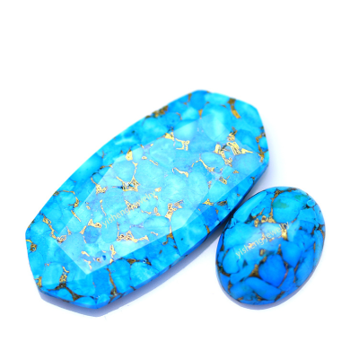 New Popular 44x22MM Faceted Golden Stripe Turquoise Stone Large Both Sides Fashionable Loose Gemstones for Jewelry Pendant