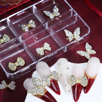 Luxury 3D Full Glitter Diamond Crystal AB Nail Charms Plastic Decorative Bow Rhinestone for Nails