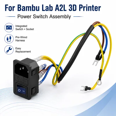 Power Switch Assembly for Bambu Lab A2L 3D Printer Integrated Socket Switch Module with Pre-Wired Harness