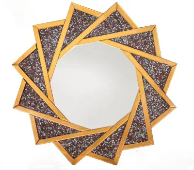 Luxury Round Wall Mirror Tea Mirror Border Crushed Diamond Inlay for Entryway Living Room Villa Hotel Wall Hanging Decoration