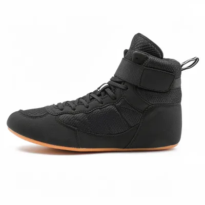 Professional Black Boxing Boots Lightweight Breathable Anti-slip Wrestling Shoes with Adjustable Strap for Gym Training