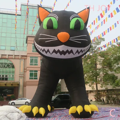 40ft Animated Black Cat Halloween Yard Decoration with LED Touch & Solar Lights for Outdoor Lawn Party