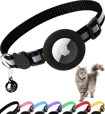 Reflective Kitten Collar with Apple AirTag Holder Adjustable Lightweight GPS Tracker for Pet Safety