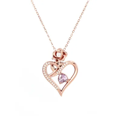 Luxury Vintage Stainless Steel Heart Pendant Mom Necklace with Rose Gold Plating and Zircon Mother's Day Gift
