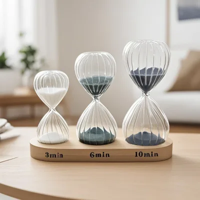 Handmade Creative Hourglass Set of 3/6/10-Minute Hourglass Timer Rotating Glass Home Decor Timing Tool with Wooden Base