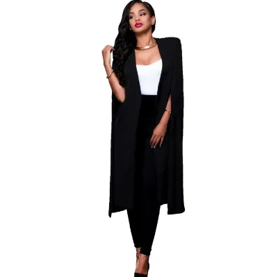 Spring and Autumn Seasons Personalized Solid Color Women's Long Sexy Cloak Fashion European and American Women's Suit Coat