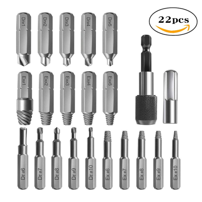 22 Pieces High-speed Steel Reverse Teeth Reverse Thread Removal Tools, Damaged Screw Extraction Device