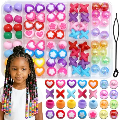 Acrylic Hair Beads 80pcs Box Mixed Shape Large Hole Colorful Boho Braid DIY African Hair Decor Cuentas Acrilicas Trenzas