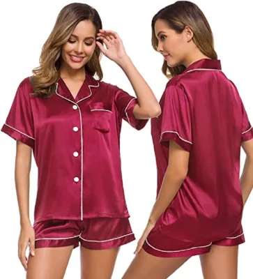 OEM Family Silk Pajama Sets Cotton Matching Satin Ladies Sleepwear Designer Clothes Wholesale Satin Pajamas Women Set