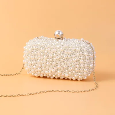 Wedding Bridal Evening Small Clutch Crossbody Handbag Full Beaded Parites Prom Pearl Clutch Purses for Women