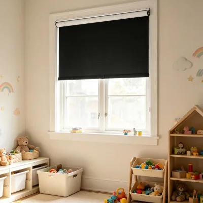 Wholesale Cordless Spring System Roller Window Blinds Light Blocking Textured Black Shades for Commercial Project Office Hotel