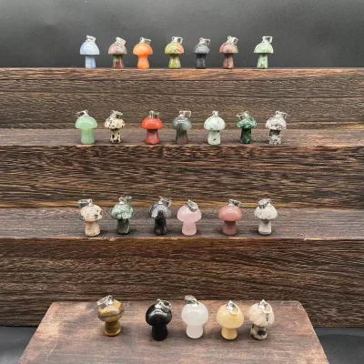20MM Crystal Healing Stones Gifts Small Size Cute Shape Multi Materials Available Crystal Mushroom Pendants