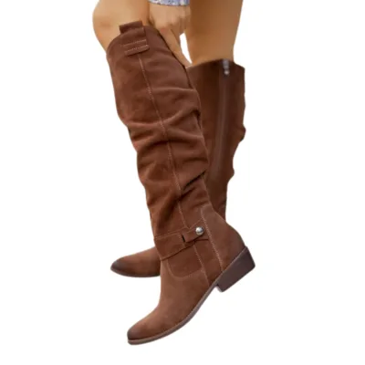New Arrival Autumn Winter Women Suede Long Boot Women Zip-up Round Toe Long Boots Casual Mid-Calf Footwear Boot Femme Botas