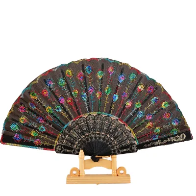 Multicolor Polka Dot Folding Fan, Fashion Hand Fan Party