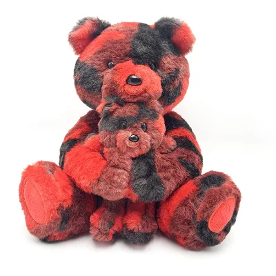 Plush Red Camouflage Mother and Baby Stuffed Furry Teddy Bear Plush