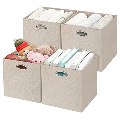 Foldable Modern Storage Cubes 12x12 Fabric Drawer Organizer 4 Piece Beige