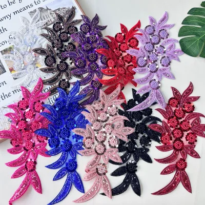 3D Appliqued Sequin Embroidered and Beaded Sew-On Flower Shape Clothing Patches for Hats Model PR601