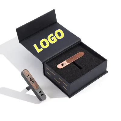 Minimalist Metal Shell Walnut Wood Car Vent Perfume Clip Laser Engraving Custom Logo Car Essential Oil Diffuser