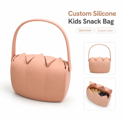 OEM ODM Custom Silicone Kids Snack Bag With Soft Handle and Pumpkin Basket Shape for Children Candy Food Storage