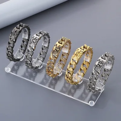 Wholesale Waterproof Stainless Steel Skull Cuban Chain Bracelet Mens Heavy Chunky Gothic Punk Skeleton Link Bracelets Jewelry