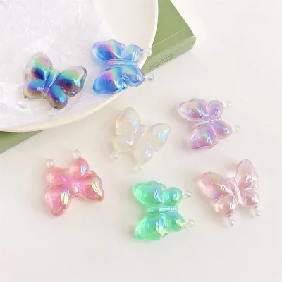 Colorful Acrylic Transparent Straight-hole Luminous butterfly Beaded DIY Hair Accessory Earring Beadable Accessory Material