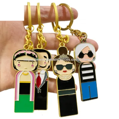 Cartoon key chain metal keychain with gold key ring cute cartoon