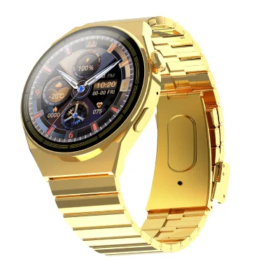 JS5 Golden Luxury Edition Smartwatch for Men 1.52\" Round Screen NFC ECG Monitor Stainless Steel Strap Android Operated Gold
