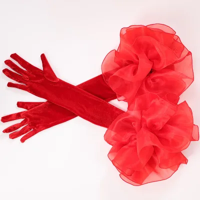 Wedding Bridal Gloves Elegant 55cm Long Velvet Gloves Elbow Arm Full Finger Gloves Women Bridal Dress Mittens