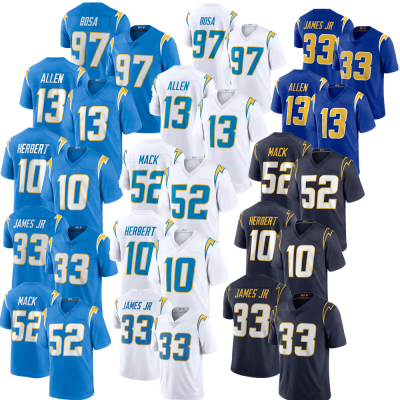Khalil Macks 52 Los Angeles Jerseys 10 Justin Herbert 13 Keenan Allen 97 Bosa Jame Stitched Game USA Football Shirts Royal Navy