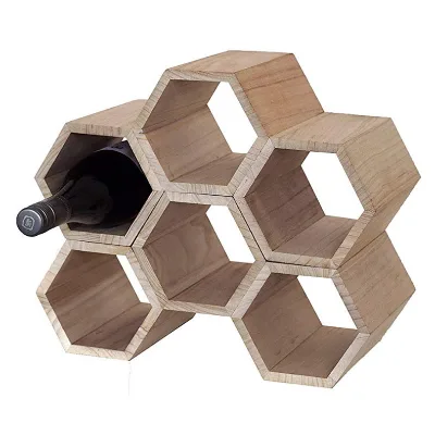 Solid Hexagonal Wood Wine Rack with Hollow Display Stand for Party Packaged in Carton