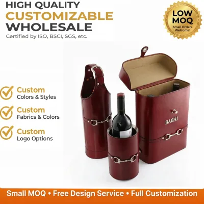 Luxury Vintage PU Leather Wine Carrier Bag Protective Hard Shell Metal Buckle for Picnic Wine Packaging