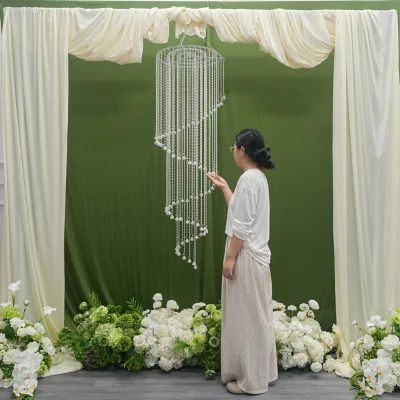 New Arrival Waterfall Hanging Spiral Acrylic Crystal and Beaded Curtains Wedding Ceiling Ornament for Wedding Venue Styling