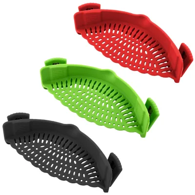 LT050 Soft Silicone Kitchen Strainer Green Silicone Clip-on Strainer Adjustable Clip-on Kitchen Food Strainer Clip