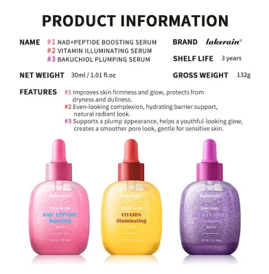 Lakerain High Quality Peptide Firming Serum Face Multi-effect Vitamin Brightening/Bakuchiol Plumping Serum 30ml