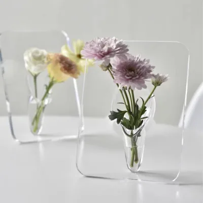 Hot Selling 8 X 6 Inch Acrylic Flower Frame Picture Frame Vase Flower Arrangement Holder As a Unique Flower Vase for Room Decor