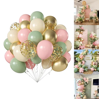 Sage Green Maca Pink Sand White Gold Confetti Balloons Arch Kit for Jungle Baby Shower Bridal Wedding Birthday Party Decorations