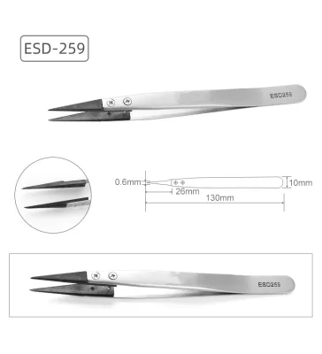 Heat Resistant Carbon Fiber Tip ESD-259 130mm ESD Stainless Steel Head-Changed Tweezers